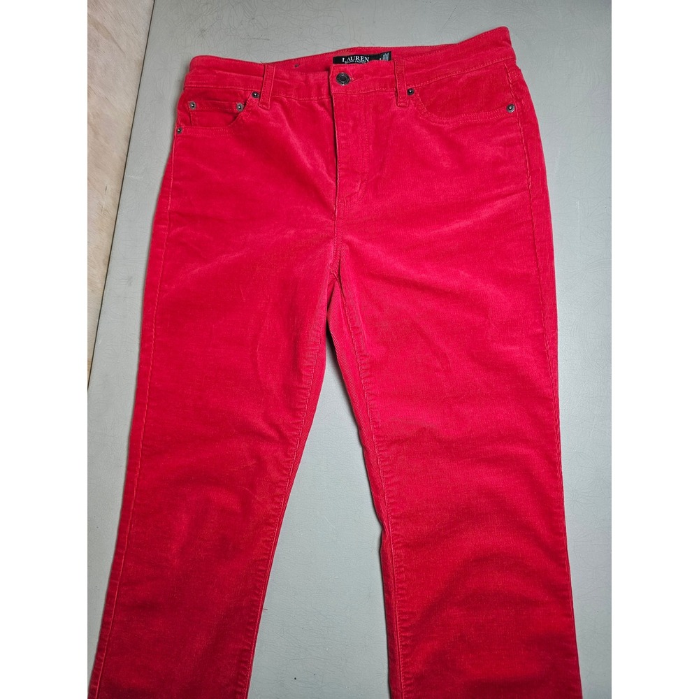 Lauren Ralph Lauren Red Corduroy Straight Leg Pants Womens Size 8 Stretch - Picture 3 of 16